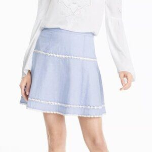 ⭐ White House Black Market blue flounce skirt with white trim size 2